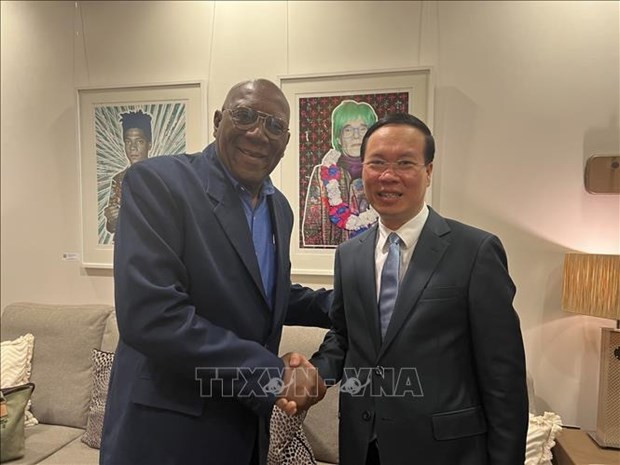 Le Président vietnamien, Vo Van Thuong (à droite), et le Vice-Président cubain, Salvador Valdes Mesa. Photo : VNA.