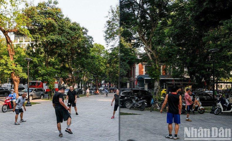Les activités sportives quotidiennes des personnes au jardin de fleurs de Diên Hông se reflètent sur les parois. Photo : nhandan.vn Les activités sportives quotidiennes des personnes au jardin de fleurs de Diên Hông se reflètent sur les parois. Photo : nhandan.vn