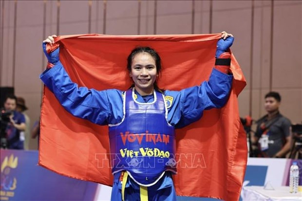 Lê Thi Hiên (vovinam) remporte une médaille d'or samedi. Photo : VNA.