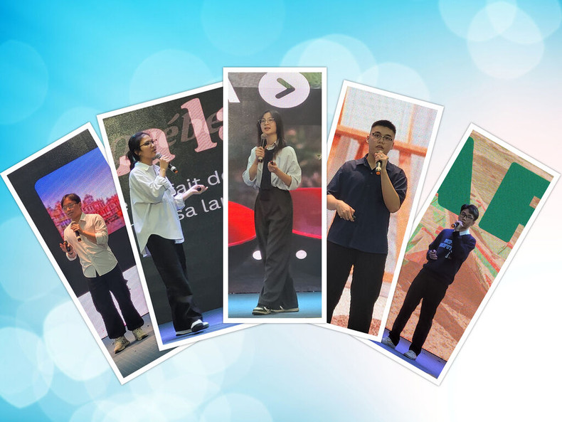 Les cinq finalistes du concours d’orateur "Destinations francophones : découverte et inspiration". Photo : TH/CVN.