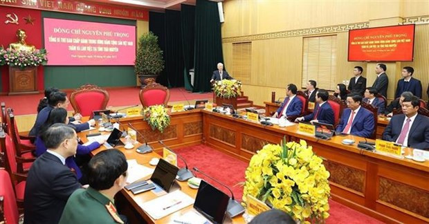 Le leader du PCV exhorte Thai Nguyên à devenir l'un des pôles économiques et industriels du pays. Photo: VNA Le leader du PCV exhorte Thai Nguyên à devenir l'un des pôles économiques et industriels du pays. Photo: VNA