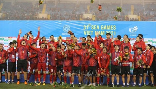 Le Vietnam remporte l'or du football masculin des SEA Games 31. Photo: VNA Le Vietnam remporte l'or du football masculin des SEA Games 31. Photo: VNA