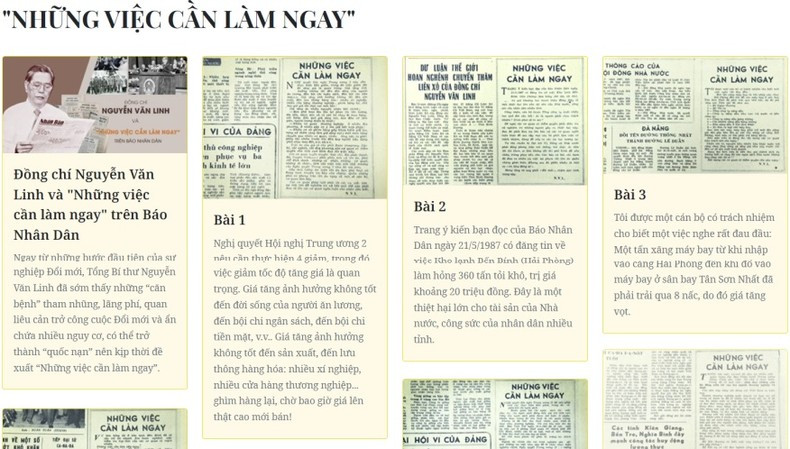 La page d’information spéciale sur feu le Secrétaire général Nguyên Van Linh et « Choses à faire maintenant ». Photo : Journal Nhân Dân.