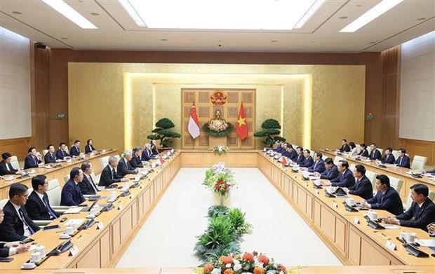 Lors de l&apos;entretien. Photo : VNA.