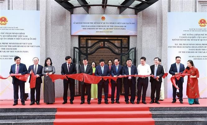 La cérémonie d'inauguration du siège de l'ambassade du Vietnam en Inde. Photo : VNA. La cérémonie d'inauguration du siège de l'ambassade du Vietnam en Inde. Photo : VNA.