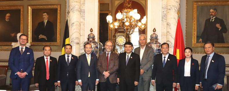 La délégation parlementaire vietnamienne avec le président de la Chambre belge des représentants Peter De Roover (5e, gauche). Photo : Huong Giang/VNA La délégation parlementaire vietnamienne avec le président de la Chambre belge des représentants Peter De Roover (5e, gauche). Photo : Huong Giang/VNA