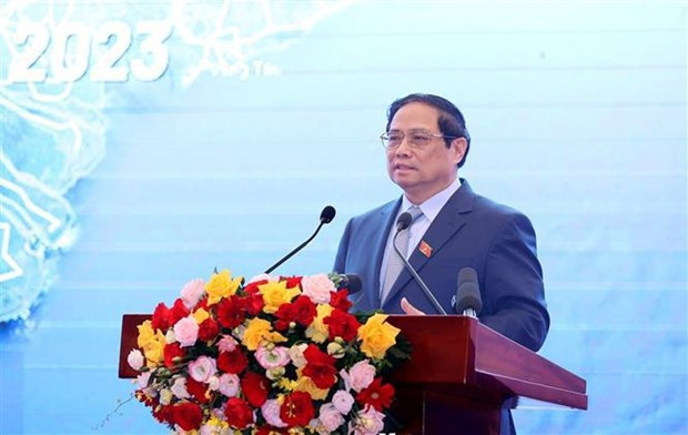 Le Premier ministre Pham Minh Chinh s'exprime lors de la cérémonie. Photo : VNA.