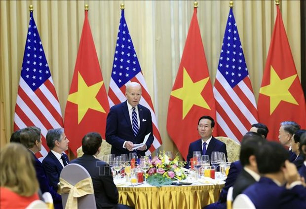 Le Président américain Joe Biden lors du banquet solennel offert en son honneur, à Hanoi, le 11 septembre. Photo: VNA. Le Président américain Joe Biden lors du banquet solennel offert en son honneur, à Hanoi, le 11 septembre. Photo: VNA.