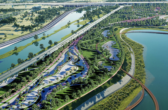 Perspective de l’axe de l’avenue paysagère du fleuve Rouge. Photo : Quang Phong