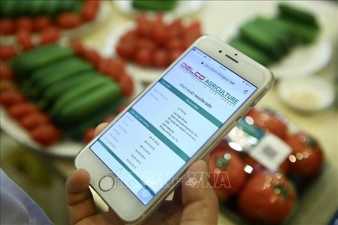 Lorsqu&apos;un utilisateur scanne le code QR du produit, son téléphone affiche une notification permettant de récupérer des informations sur l&apos;origine du produit. Photo: VNA