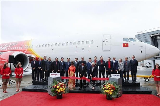 Le président Luong Cuong à la cérémonie de livraison d’un avion Boeing à Vietjet. Photo : VNA. Le président Luong Cuong à la cérémonie de livraison d’un avion Boeing à Vietjet. Photo : VNA.