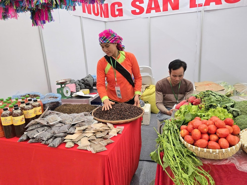 Mme Nong Thi Nhat présente les fruits du travail des membres de la coopérative d'agroforesterie et de services commerciaux généraux Po My (Lao Cai).