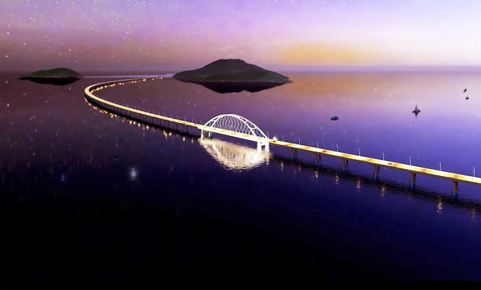 Le pont maritime reliant le continent à Hon Khoai s’étend sur environ 18 km, ce qui en fait le plus long du Vietnam. Photo : Ministère de la Défense. Le pont maritime reliant le continent à Hon Khoai s’étend sur environ 18 km, ce qui en fait le plus long du Vietnam. Photo : Ministère de la Défense.
