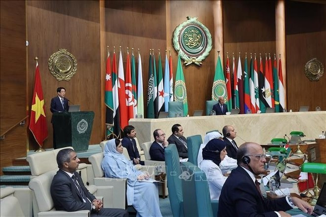 Le président Luong Cuong prononce un discours politique à la Ligue des États arabes. Photo : VNA. Le président Luong Cuong prononce un discours politique à la Ligue des États arabes. Photo : VNA.