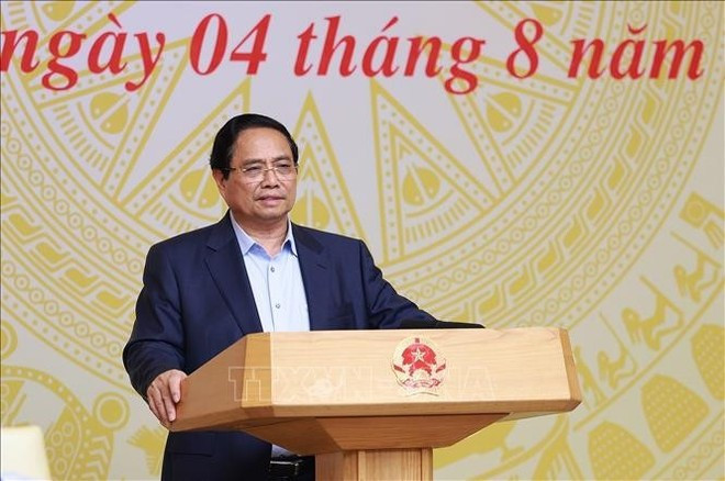 Le Premier ministre Pham Minh Chinh, président du comité national de pilotage pour la mise en œuvre de la Résolution n° 68-NQ/TW du Bureau politique sur le développement de l'économie privée. Phôt : VNA Le Premier ministre Pham Minh Chinh, président du comité national de pilotage pour la mise en œuvre de la Résolution n° 68-NQ/TW du Bureau politique sur le développement de l'économie privée. Phôt : VNA