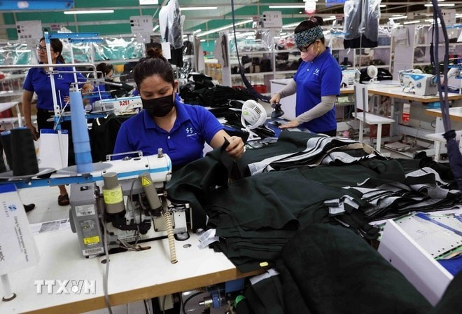 Production de vêtements pour l’exportation dans l’usine de la SARL SangWoo Vienam, dans le parc industriel Vietnam-Singapour à Nghe An. Photo : VNA. Production de vêtements pour l’exportation dans l’usine de la SARL SangWoo Vienam, dans le parc industriel Vietnam-Singapour à Nghe An. Photo : VNA.