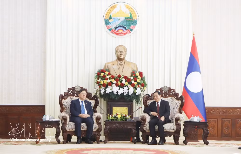 Le Premier ministre lao Sonexay Siphandone reçoit le vice-Premier ministre vietnamien Pham Gia Tuc. Photo : VNA