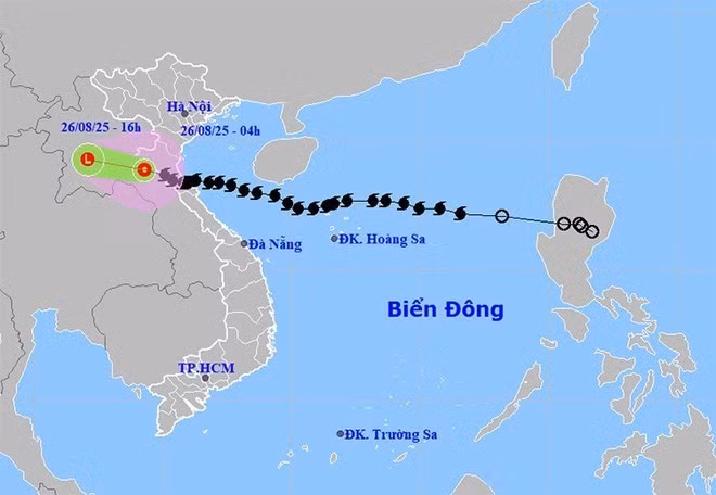 Le typhon Kajiki s’affaiblit en dépression tropicale tôt le 26 août, alors qu’il se déplace vers le centre du Laos. Photo : thoitietvietnam.