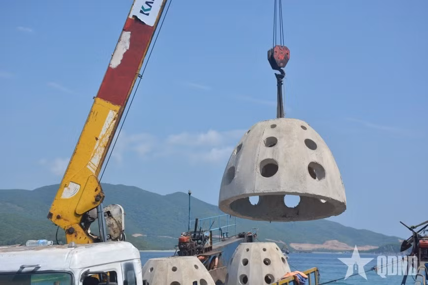 Un « reef ball », module récifal de forme sphérique moulé en béton.