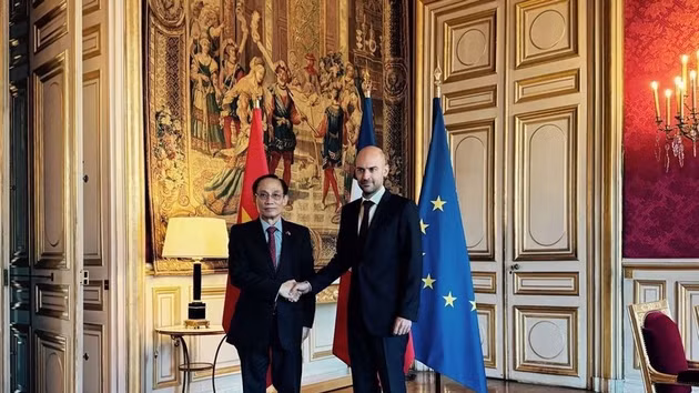 Le ministre des Affaires étrangères Le Hoai Trung (gauche) et son homologue français Jean-Noël Barrot. Photo : VNA. 