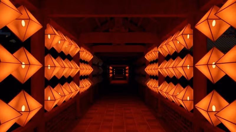 Couloirs centraux, avec 240 lanternes interactives synchronisées avec l’environnement sonore.