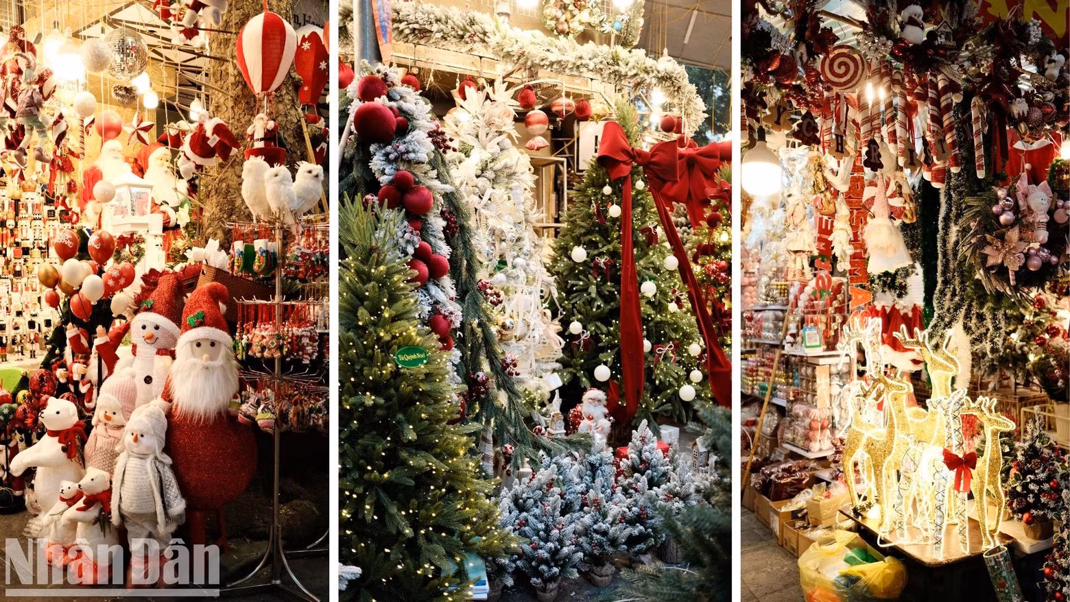Dans la rue de Hang Ma, de nombreuses boutiques investissent dans la décoration pour attirer les clients. La rue se transforme en un petit village de Noël au cœur de Hanoï, devenant une destination attrayante pour les touristes, tant vietnamiens qu’étrangers. Photo : Trung Hieu/NDEL.