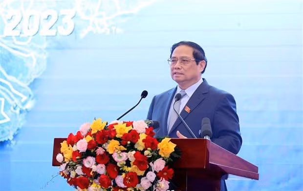 Le Premier ministre Pham Minh Chinh s'exprime lors de la cérémonie. Photo : VNA. Le Premier ministre Pham Minh Chinh s'exprime lors de la cérémonie. Photo : VNA.
