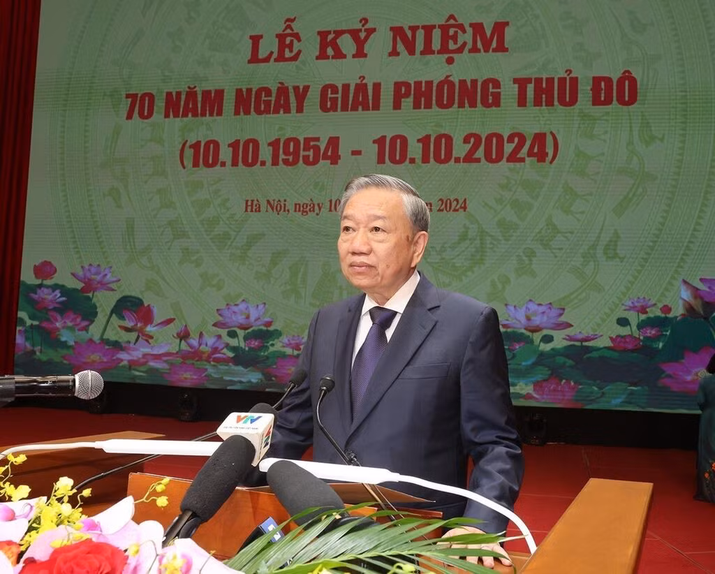 Le secrétaire général du Comité central du Parti et président de la République, Tô Lâm, s'exprimant à la cérémonie. Photo : VNA/CVN.