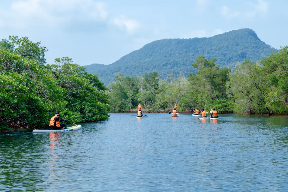 Sur une rive, se trouve une forêt d’arbres de melaleuca. Et sur la rive opposée se trouve une forêt de mangrove qui abrite des arbres rares comme les arbres perroquets, ou des arbres crapauds rouges. Sur une rive, se trouve une forêt d’arbres de melaleuca. Et sur la rive opposée se trouve une forêt de mangrove qui abrite des arbres rares comme les arbres perroquets, ou des arbres crapauds rouges.