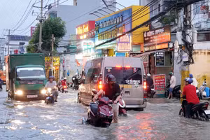 Innondations dans la rue Pham Huu Lau, quartier de Tan My, à Hô Chi Minh-Ville. Photo : VNA.