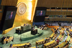 Le secrétaire général du PCV et président vietnamien To Lam, prononce un discours important lors du débat général de haut niveau de la 81e session de l’Assemblée générale des Nations Unies. Photo : VNA.