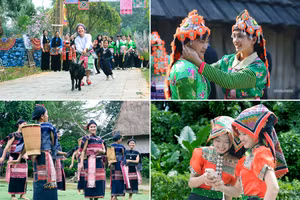  Des femmes parées de tenues aux couleurs éclatantes lors d’une fête traditionnelle. Photo : Tuan Anh.