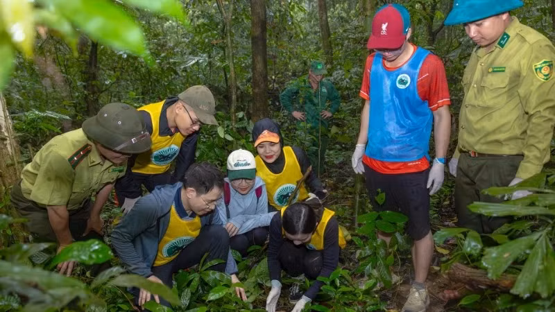 Des visiteurs participent au circuit « Retour à la maison » au parc national de Cuc Phuong. Photo : NDEL. Des visiteurs participent au circuit « Retour à la maison » au parc national de Cuc Phuong. Photo : NDEL.