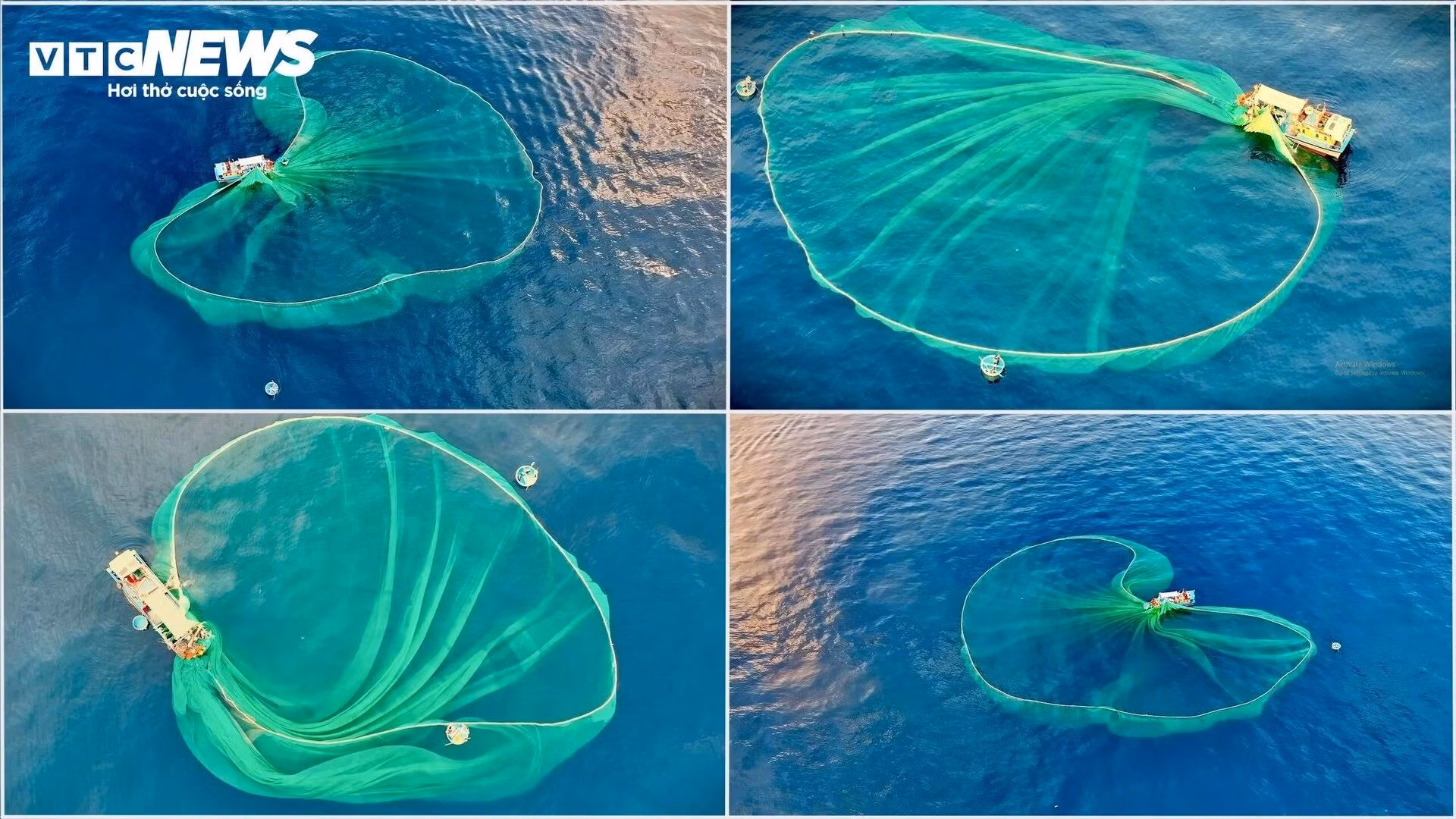 Cette zone est la plus choisie par les pêcheurs pour lancer leurs filets. Sous les mains habiles des pêcheurs, le filet change continuellement, formant d'innombrables formes différentes. Photo : VTC News.