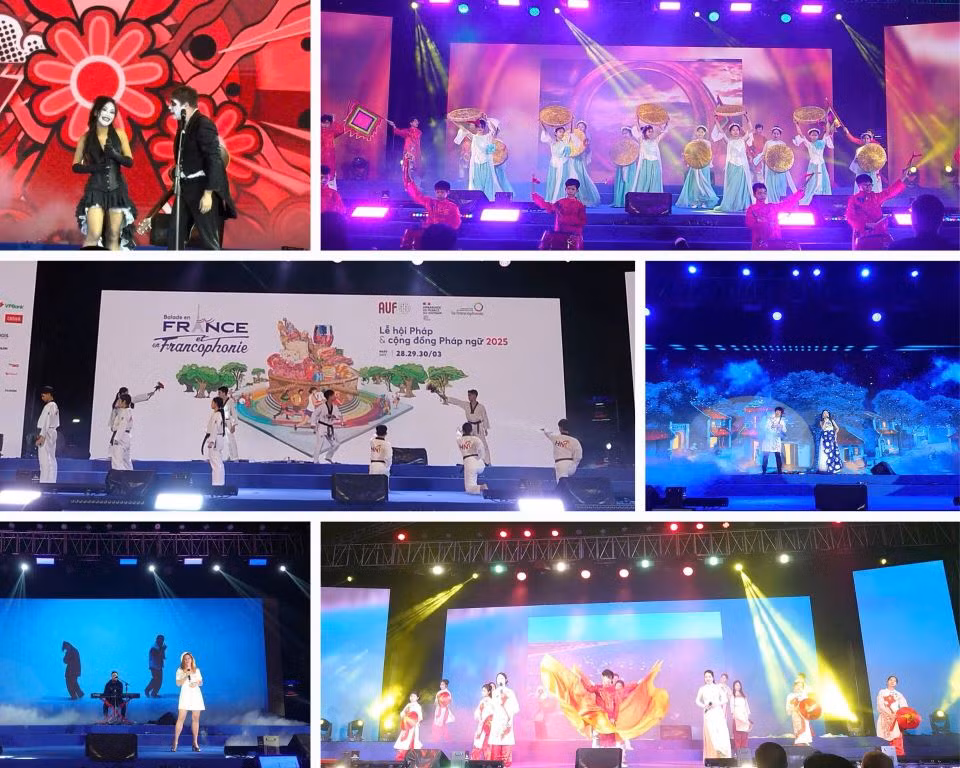 Concerts et spectacles lors de la cérémonie d'ouverture du festival "Balade en France et en Francophonie 2025", vendredi soir 28 mars à Hanoï. Photo : CVN.