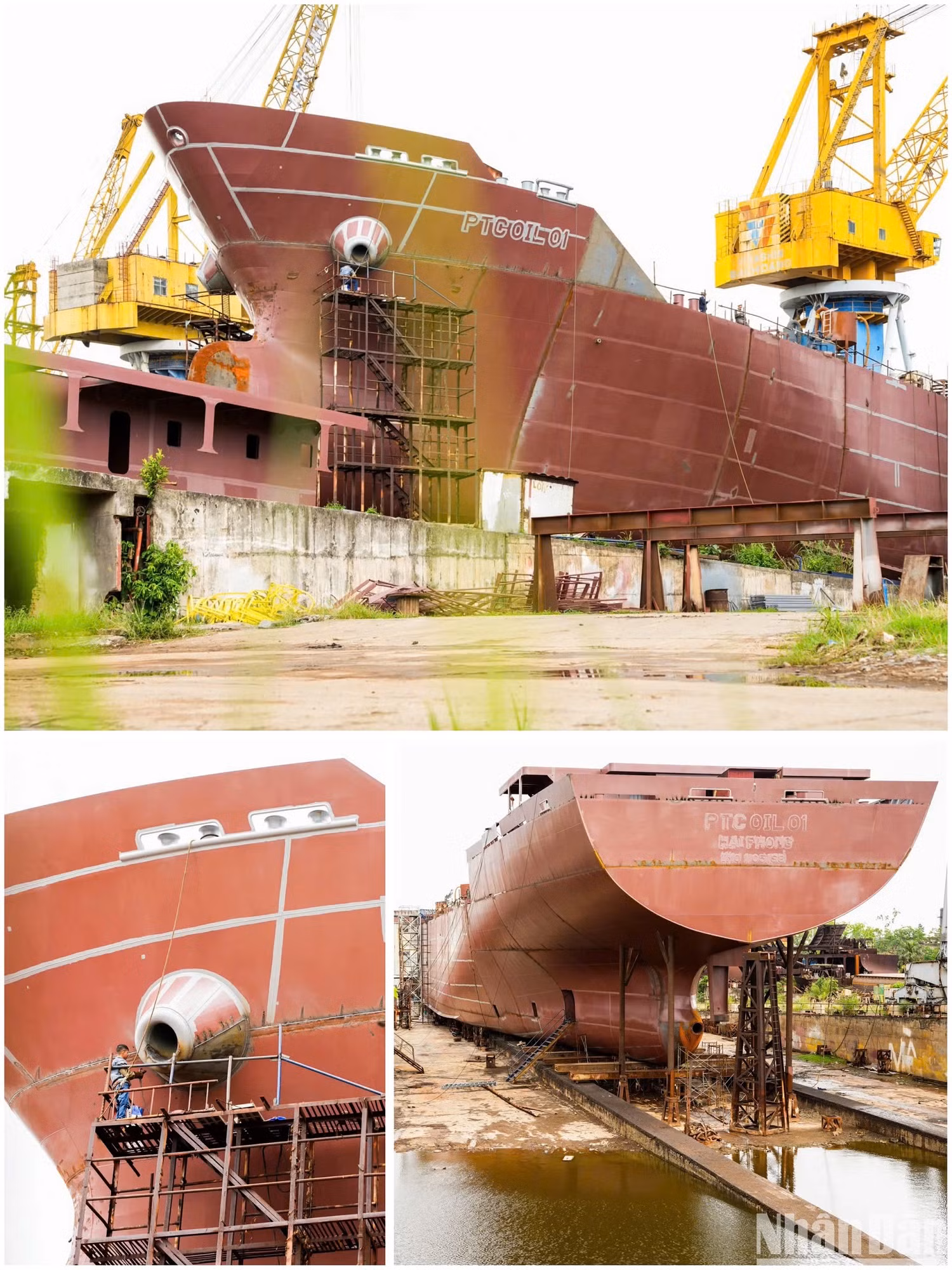 Travaux de finition sur la coque au chantier naval de Nam Trieu (à Hai Phong).