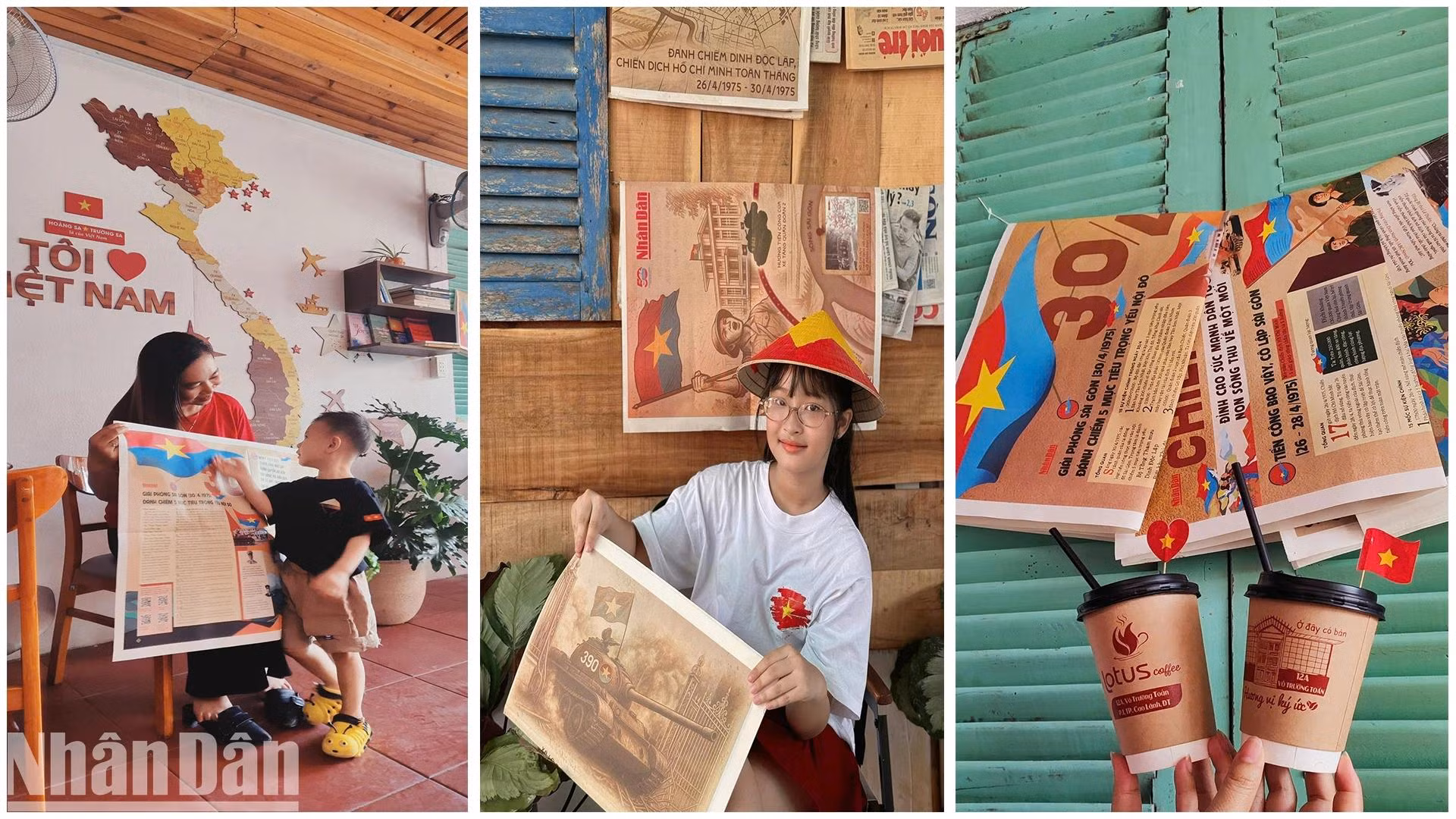 Des clients posent pour des photos souvenirs avec le supplément au café Lotus Coffee et au café Tiem Nha Minh (ville de Cao Lanh).