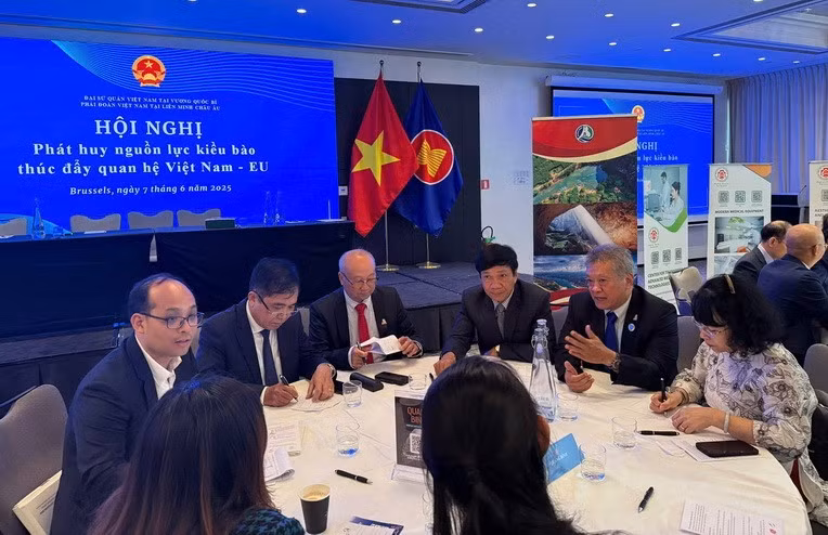 La conférence « Promouvoir les ressources de la communauté vietnamienne pour promouvoir les relations Vietnam-UE » organisée à Bruxelles. Photo : NDEL.