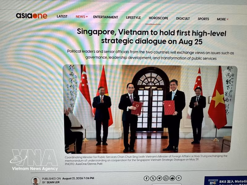 AsiaOne rend compte de la prochaine visite du Premier ministre Tran Cam Tu à Singapour. Photo : VNA.