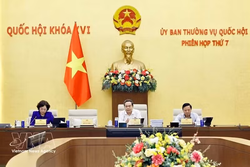 Le président de l’Assemblée nationale, Tran Thanh Man, s’exprime lors de la septième séance du Comité permanent de l’Assemblée nationale. Photo : VNA 