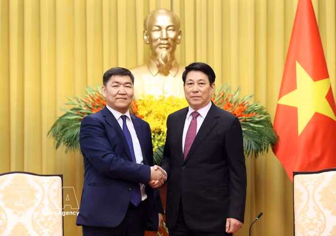 Le président de la République, Luong Cuong (à droite) et le président de la Cour suprême de Mongolie, Ganzorig Damdin. Photo : VNA.