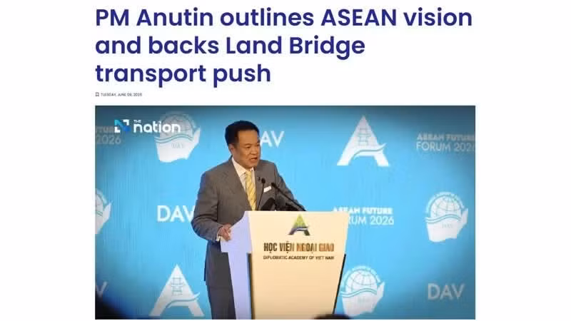 The Nation cite le Premier ministre Anutin Charnvirakul lors du troisième Forum sur l’avenir de l’ASEAN. (Capture d’écran)
