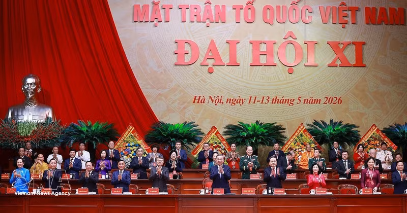 Les délégués à l'ouverture du 11e Congrès national du Front de la Patrie du Vietnam. Photo : VNA. 