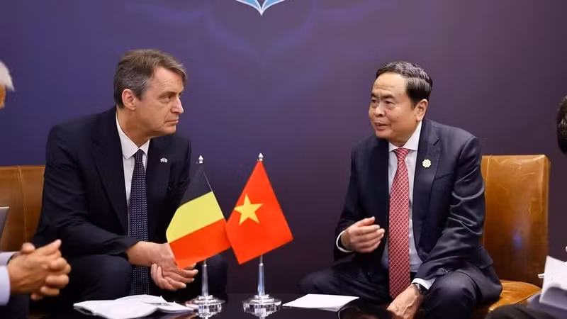 Le président de l'Assemblée nationale, Tran Thanh Man (droite) et le président du Sénat belge, Vincent Blondel, à Istanbul, en Turquie. Photo : VNA. 