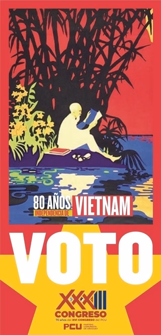 Les bulletins utilisés lors du Congrès comprenaient trois modèles illustrés par des affiches représentant le Président Hô Chi Minh et un autre portant une affiche montrant le peuple vietnamien engagé dans la production pendant la période de résistance contre l’agression étrangère, accompagnées des mentions « 80 ans de la Fête nationale du Vietnam » et « 33ᵉ Congrès nationaldu Parti communiste d’Uruguay (PCU) ».. Photo: VNA