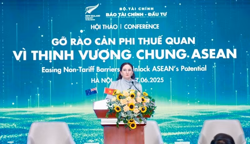 Caroline Beresford, ambassadrice de Nouvelle-Zélande au Vietnam, prenant la parole lors du séminaire. Photo : Dautu.