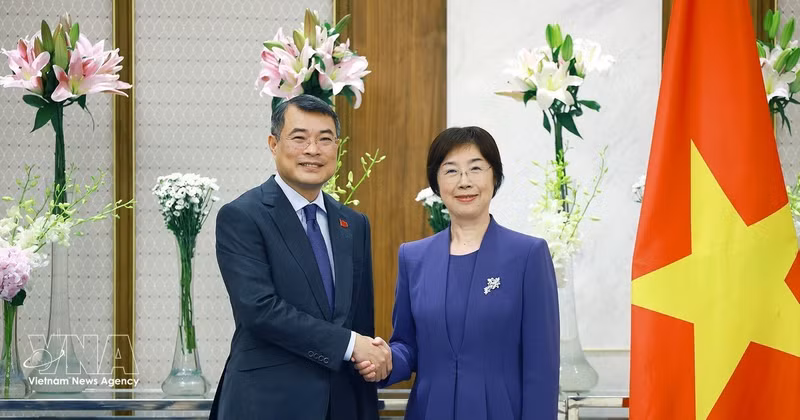 Le Premier ministre vietnamien Le Minh Hung et la présidente de la Banque asiatique d’investissement dans les infrastructures (AIIB), Zou Jiayi. Photo : VNA. 