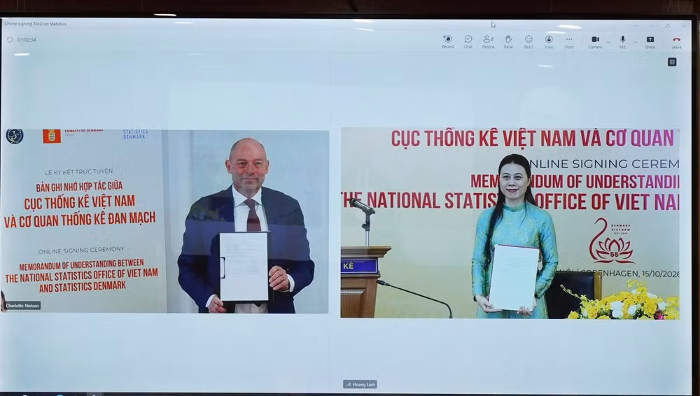 Un protocole d'accord (MoU) portant sur la coopération dans les domaines des statistiques officielles, des données administratives et de la transformation numérique entre le Vietnam et le Danemark a été signé le 15 octobre. Photo : Office national des statistiques du Vietnam