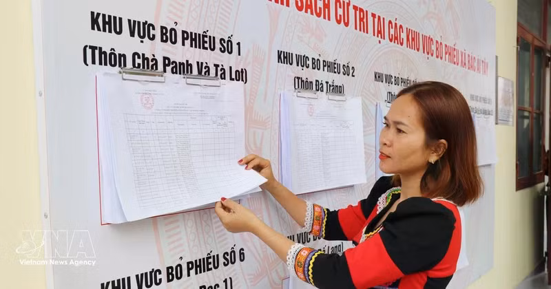 La liste électorale affichée publiquement au Comité populaire de la commune de Bac Ai Tay. Photo : VNA.