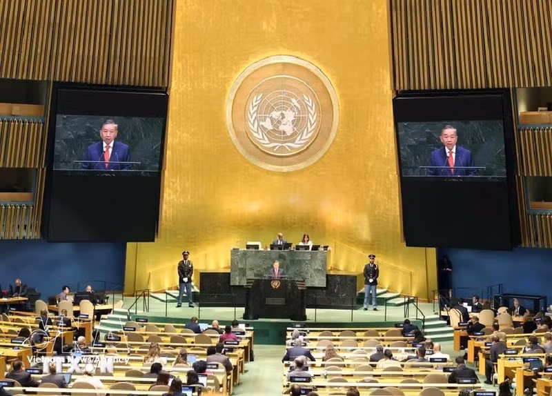 Le secrétaire général du PCV et président vietnamien, To Lam, s’exprime lors du débat général de haut niveau de la 81e session de l’Assemblée générale des Nations Unies. Photo : VNA